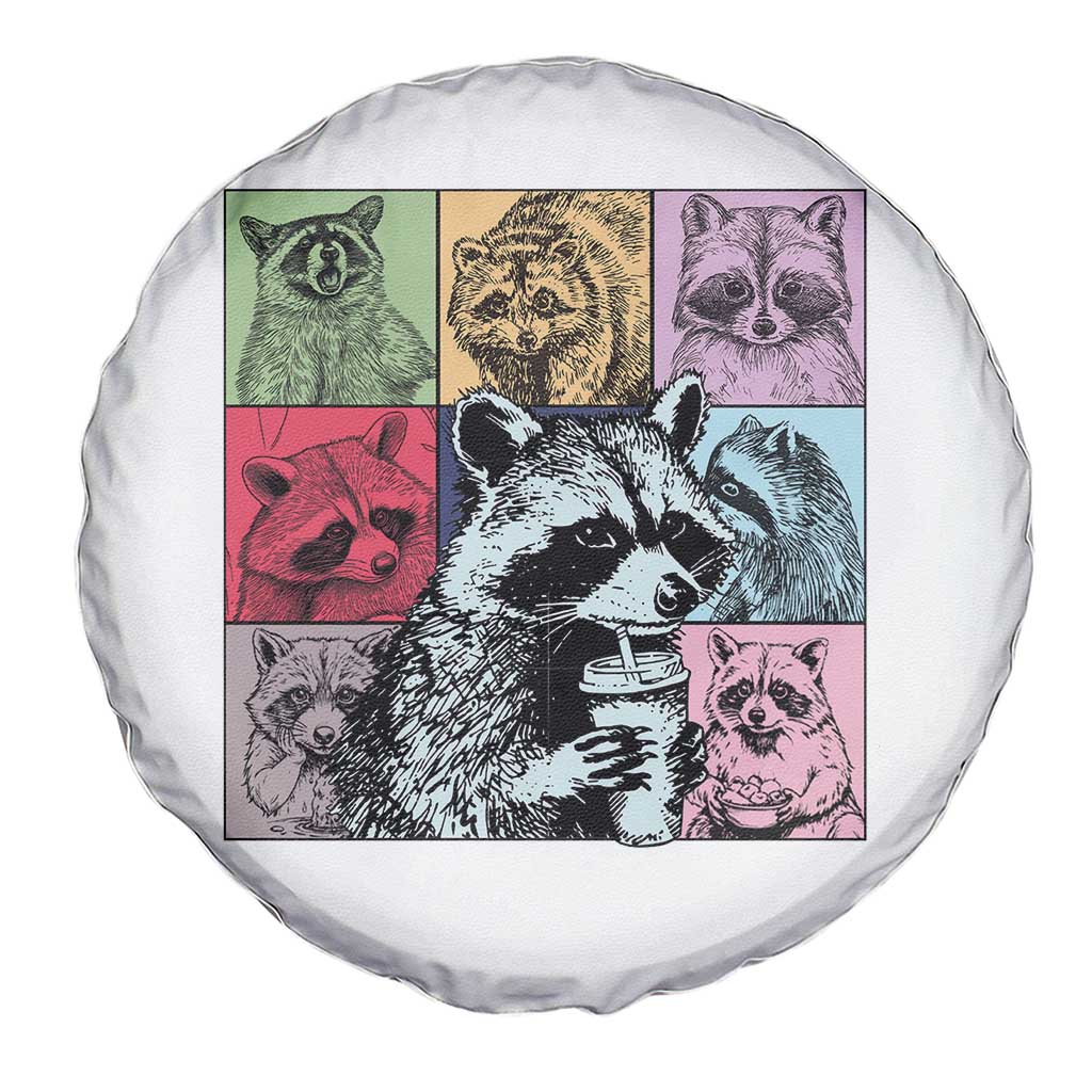 Raccoon Drinking Coffee Graphic Spare Tire Cover Funny Trash Panda Retro 90s Style TS02 Print Your Wear