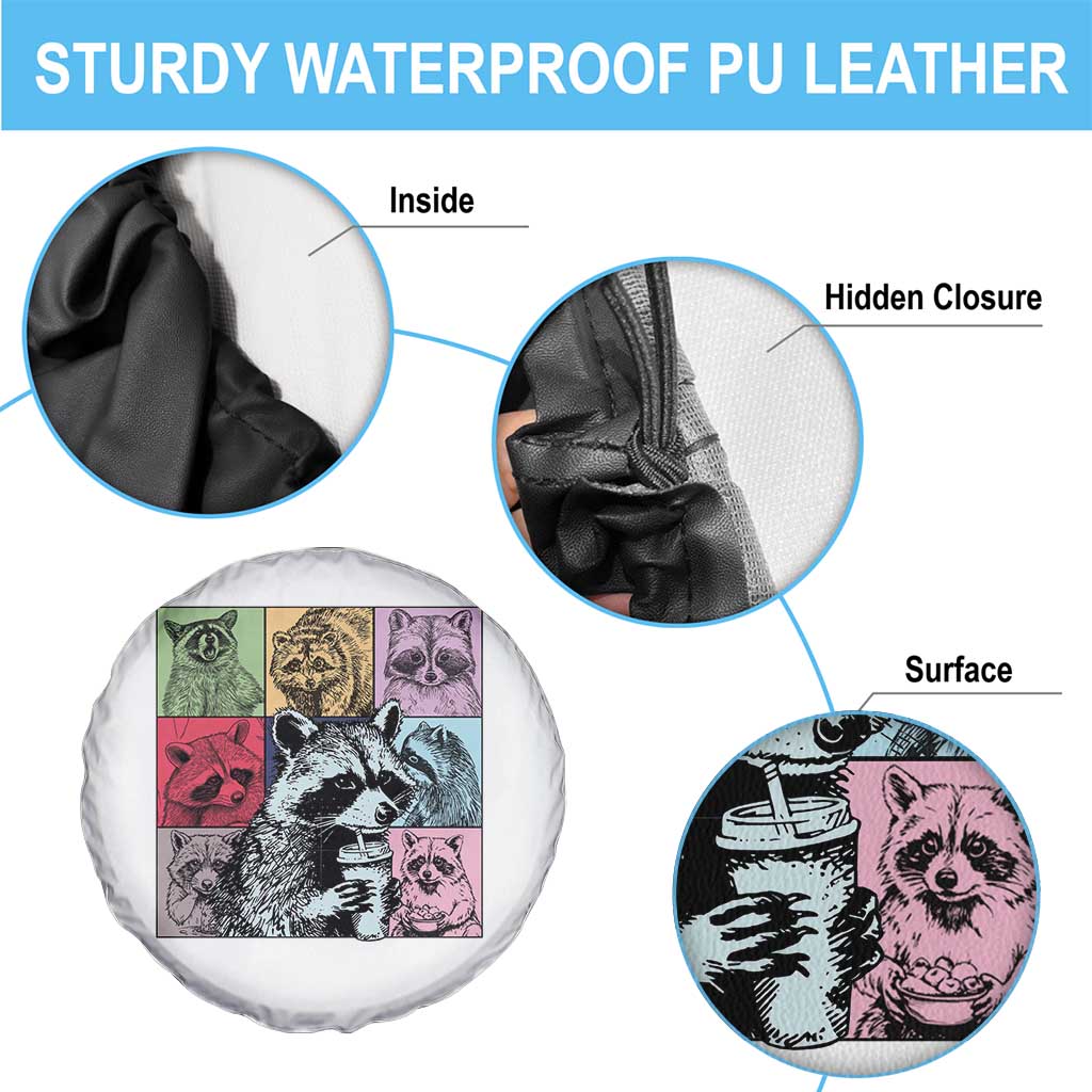 Raccoon Drinking Coffee Graphic Spare Tire Cover Funny Trash Panda Retro 90s Style TS02 Print Your Wear