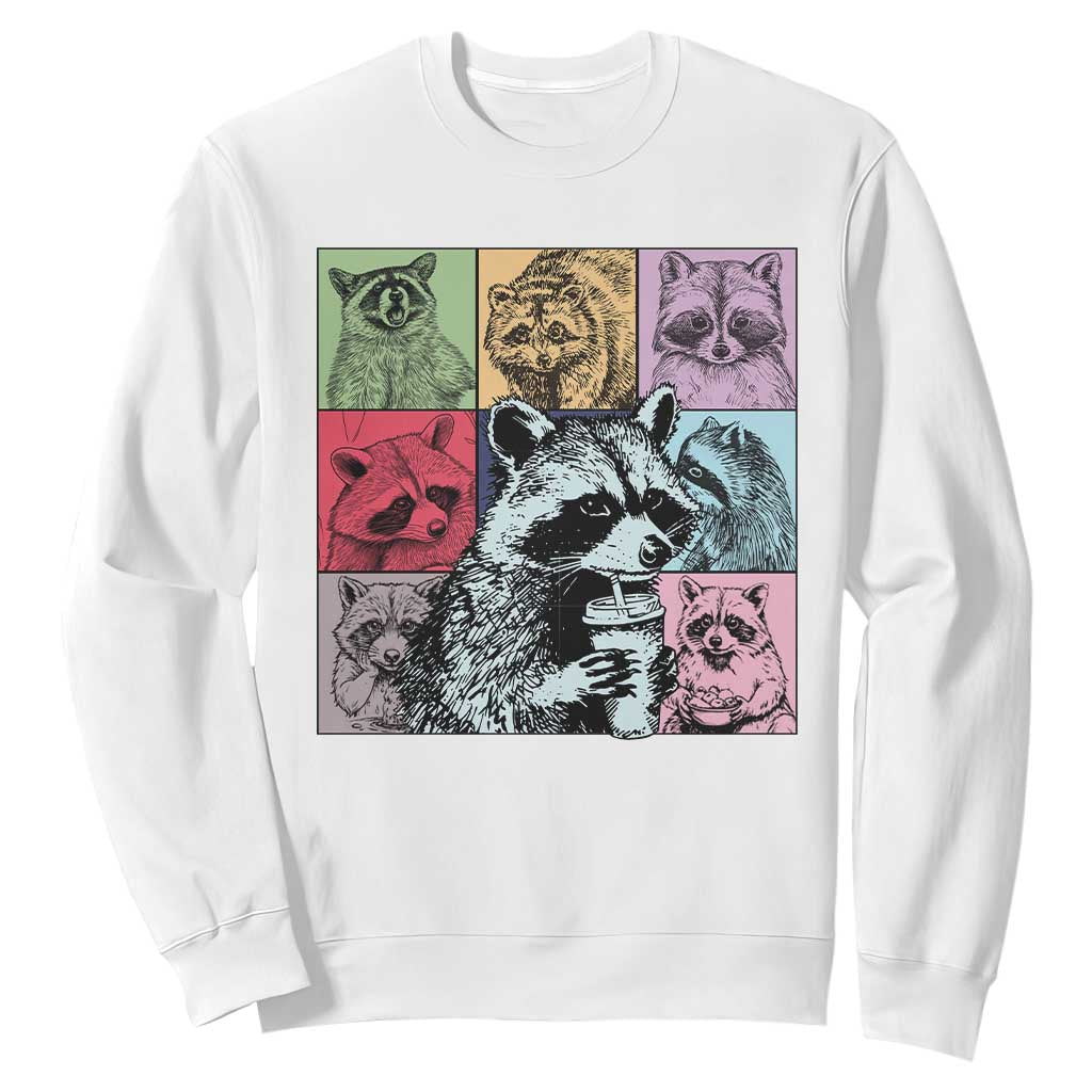 Raccoon Drinking Coffee Graphic Sweatshirt Funny Trash Panda Retro 90s Style TS02 White Print Your Wear