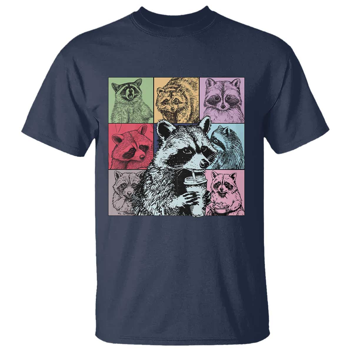 Raccoon Drinking Coffee Graphic T Shirt Funny Trash Panda Retro 90s Style TS02 Navy Print Your Wear