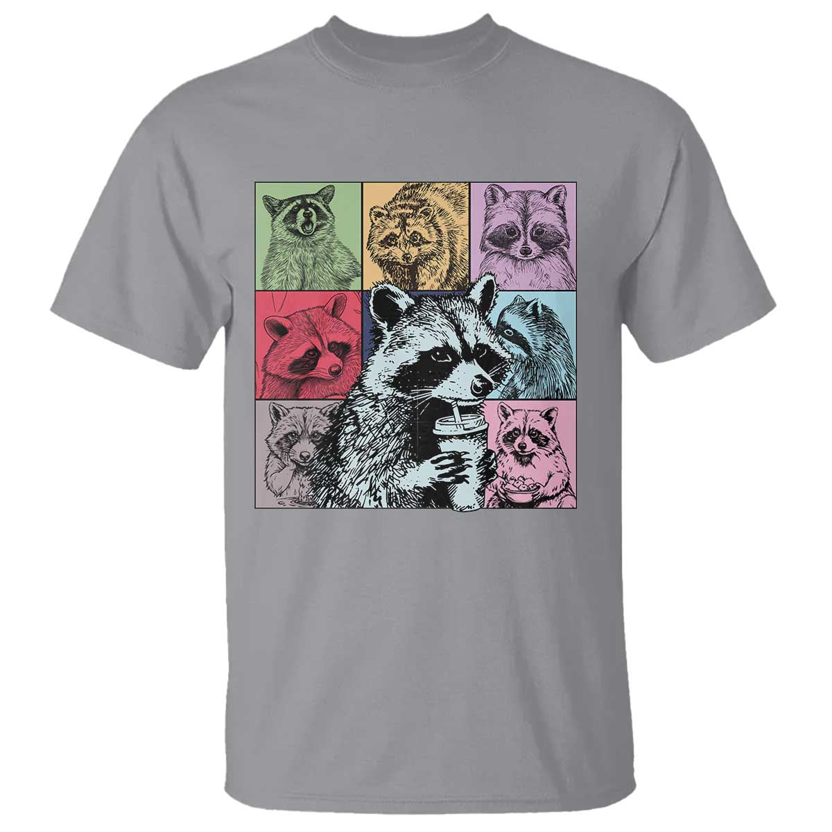 Raccoon Drinking Coffee Graphic T Shirt Funny Trash Panda Retro 90s Style TS02 Sport Gray Print Your Wear