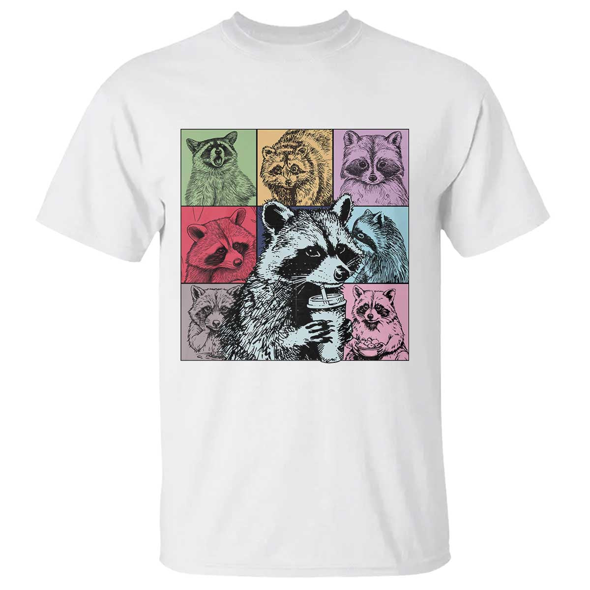 Raccoon Drinking Coffee Graphic T Shirt Funny Trash Panda Retro 90s Style TS02 White Print Your Wear