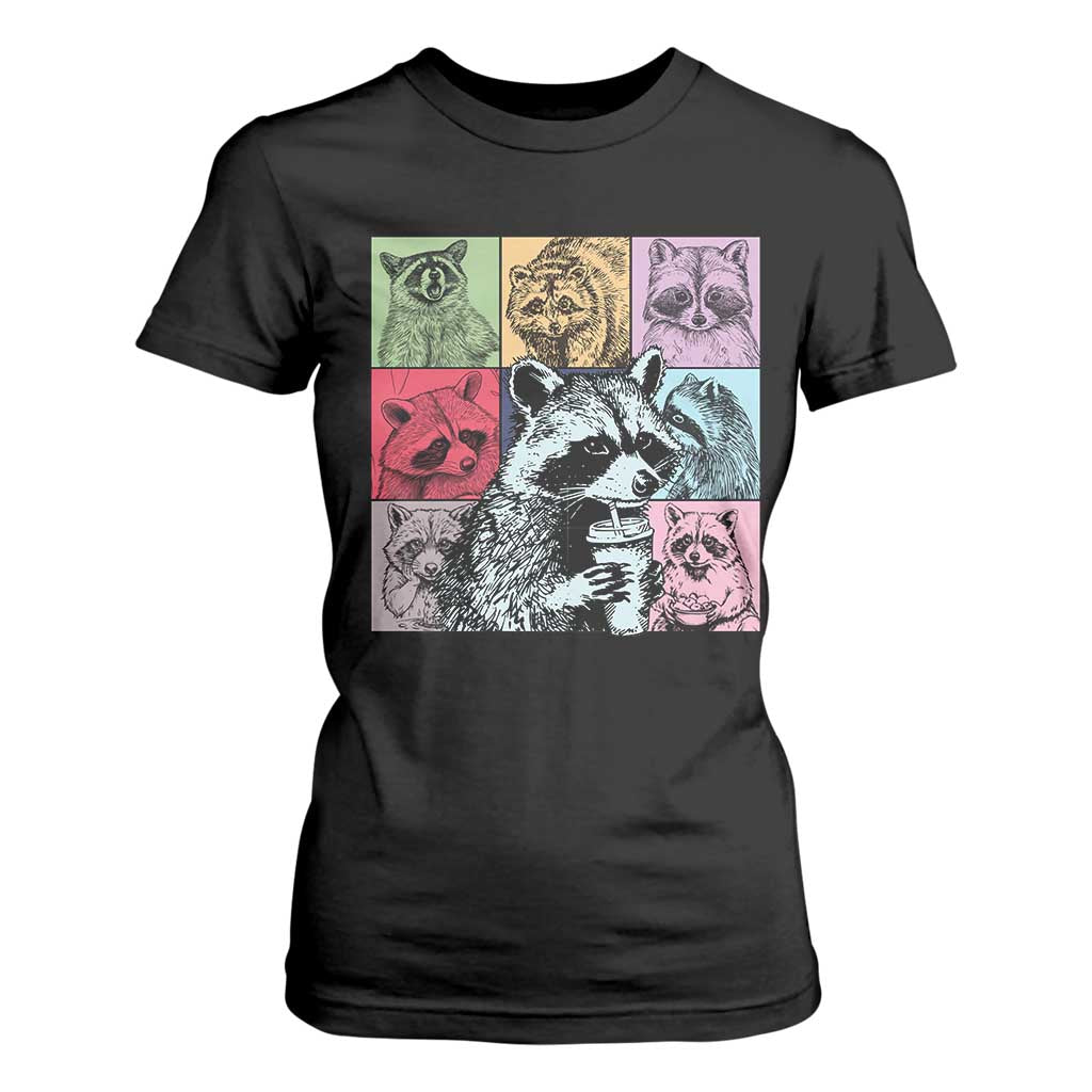 Raccoon Drinking Coffee Graphic T Shirt For Women Funny Trash Panda Retro 90s Style TS02 Black Print Your Wear