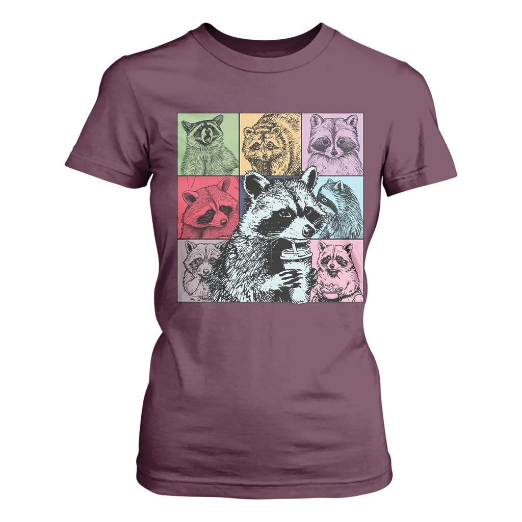 Raccoon Drinking Coffee Graphic T Shirt For Women Funny Trash Panda Retro 90s Style TS02 Maroon Print Your Wear