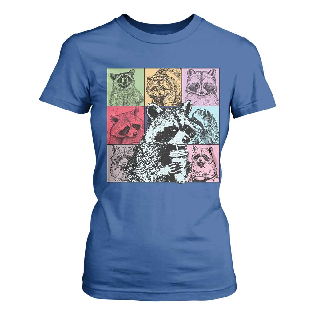 Raccoon Drinking Coffee Graphic T Shirt For Women Funny Trash Panda Retro 90s Style TS02 Royal Blue Print Your Wear