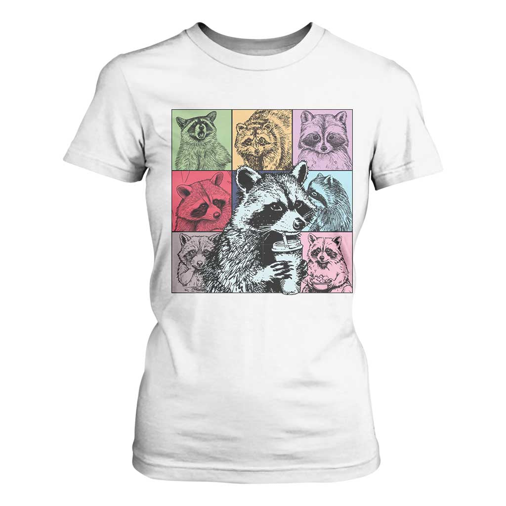 Raccoon Drinking Coffee Graphic T Shirt For Women Funny Trash Panda Retro 90s Style TS02 White Print Your Wear