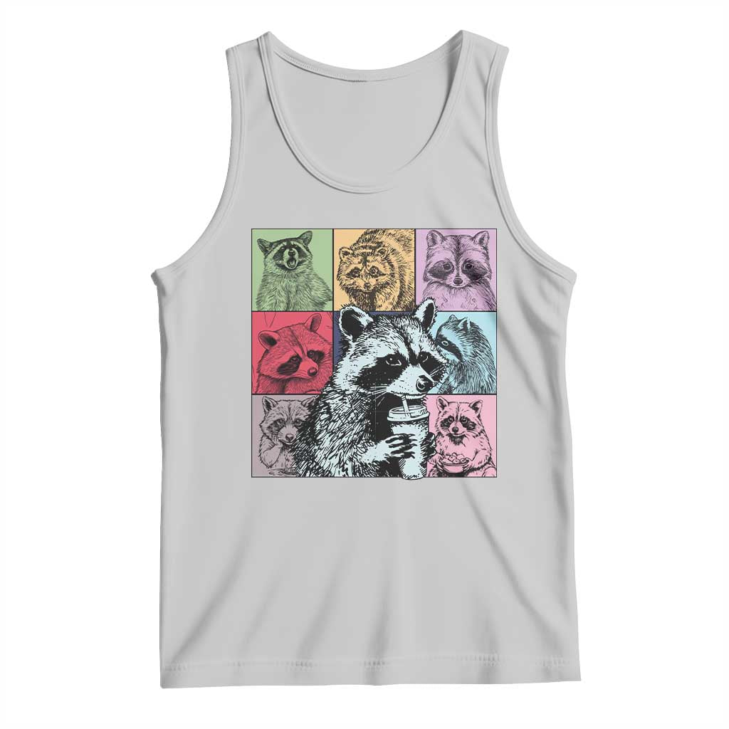 Raccoon Drinking Coffee Graphic Tank Top Funny Trash Panda Retro 90s Style TS02 Ash Print Your Wear