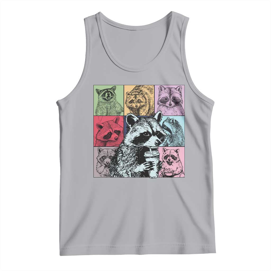 Raccoon Drinking Coffee Graphic Tank Top Funny Trash Panda Retro 90s Style TS02 Athletic Heather Print Your Wear