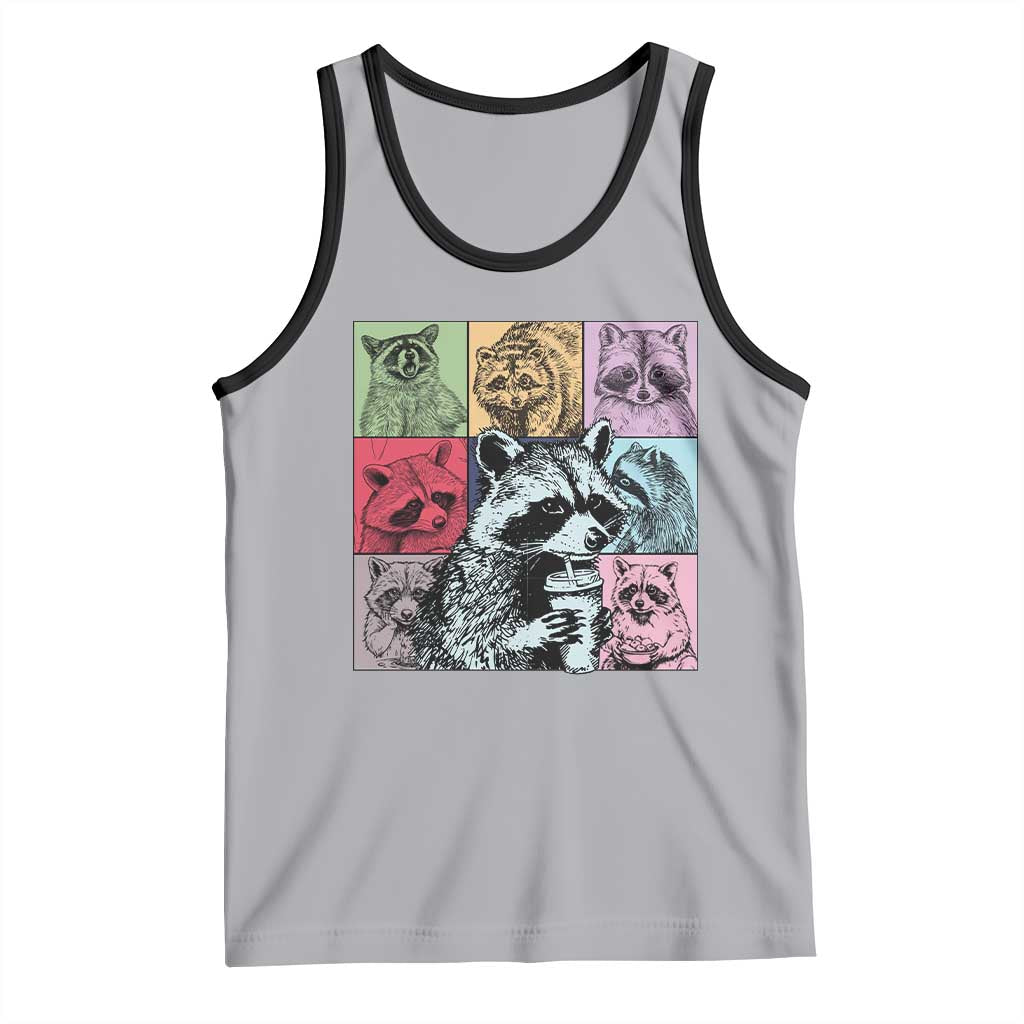 Raccoon Drinking Coffee Graphic Tank Top Funny Trash Panda Retro 90s Style TS02 Athletic Heather Black Print Your Wear