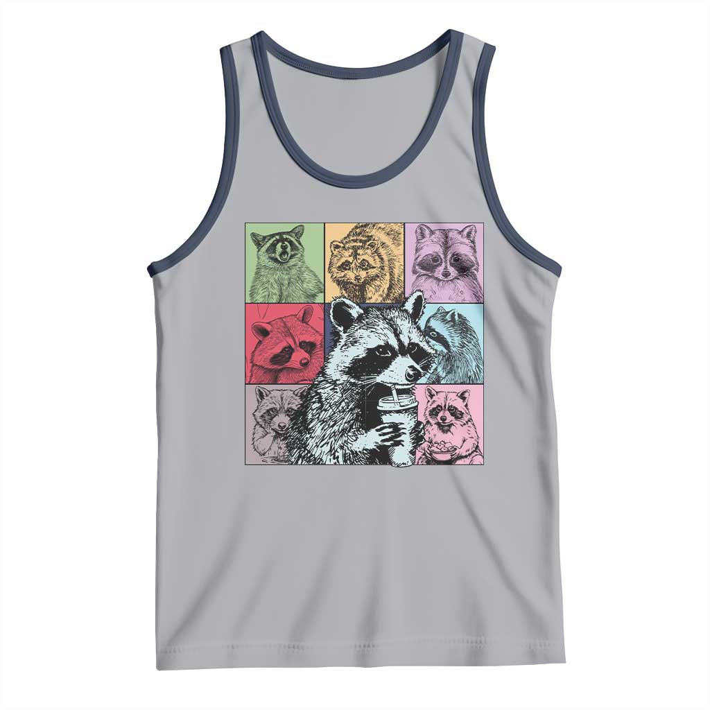 Raccoon Drinking Coffee Graphic Tank Top Funny Trash Panda Retro 90s Style TS02 Athletic Heather Navy Print Your Wear