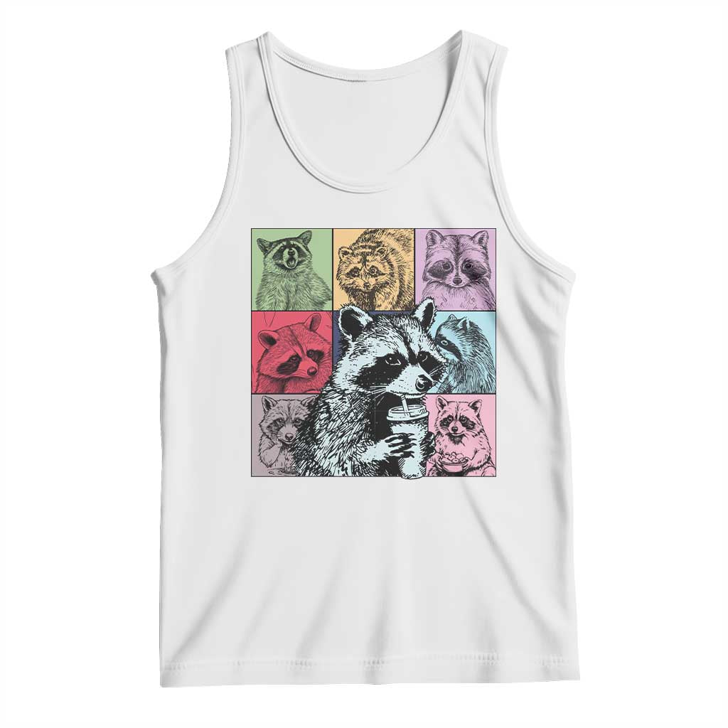 Raccoon Drinking Coffee Graphic Tank Top Funny Trash Panda Retro 90s Style TS02 White Print Your Wear