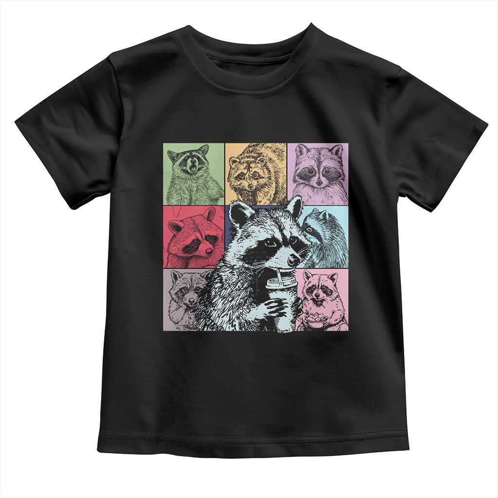 Raccoon Drinking Coffee Graphic Toddler T Shirt Funny Trash Panda Retro 90s Style TS02 Black Print Your Wear