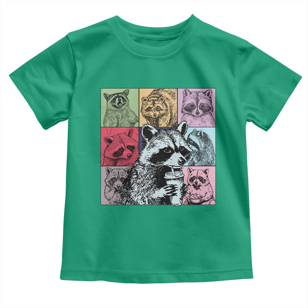 Raccoon Drinking Coffee Graphic Toddler T Shirt Funny Trash Panda Retro 90s Style TS02 Irish Green Print Your Wear