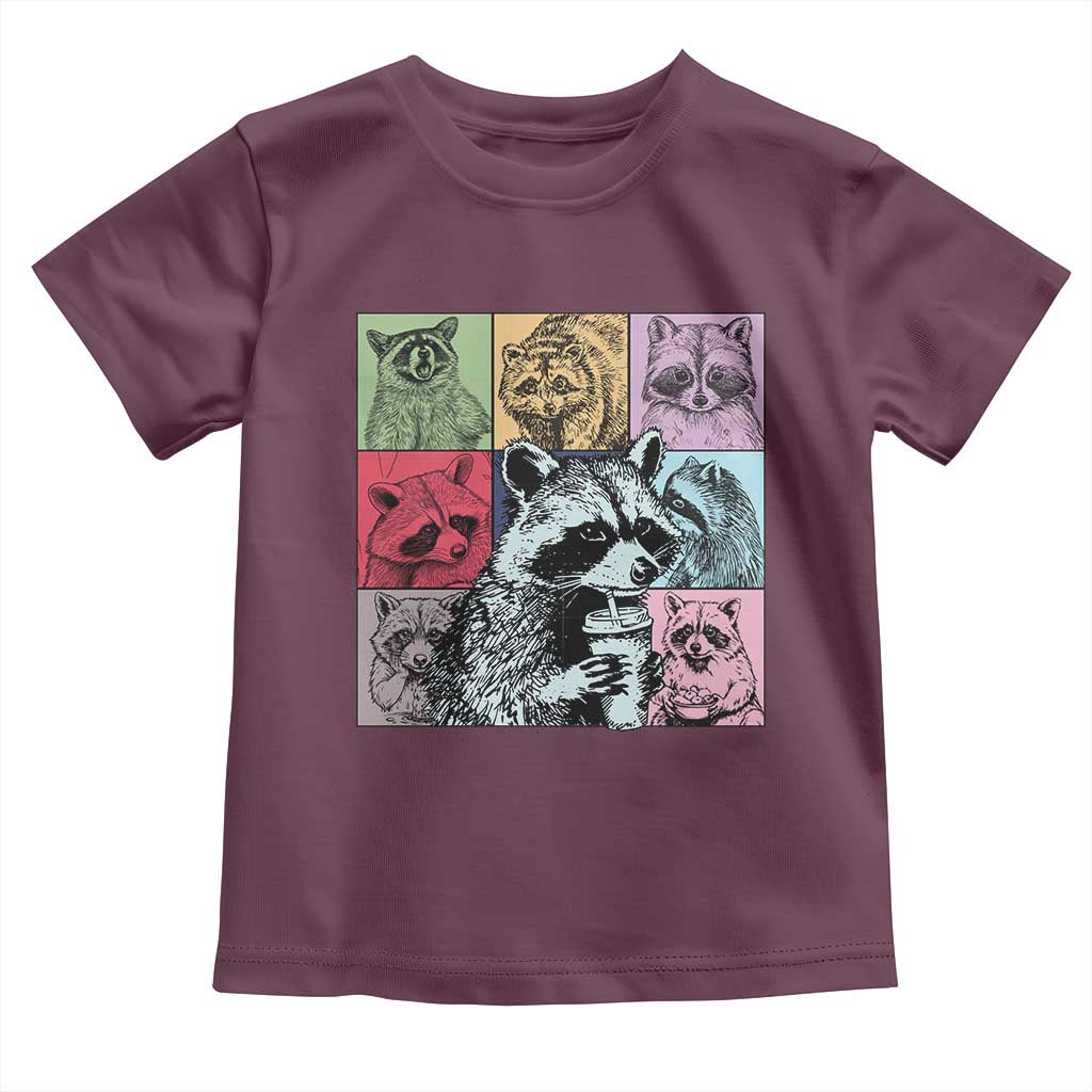 Raccoon Drinking Coffee Graphic Toddler T Shirt Funny Trash Panda Retro 90s Style TS02 Maroon Print Your Wear
