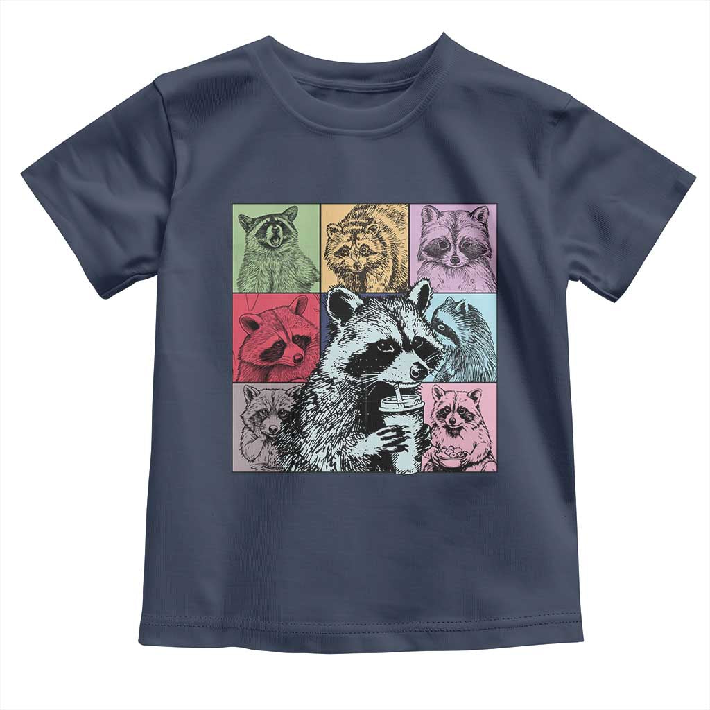 Raccoon Drinking Coffee Graphic Toddler T Shirt Funny Trash Panda Retro 90s Style TS02 Navy Print Your Wear