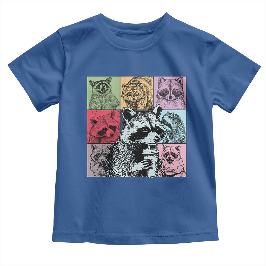 Raccoon Drinking Coffee Graphic Toddler T Shirt Funny Trash Panda Retro 90s Style TS02 Royal Blue Print Your Wear