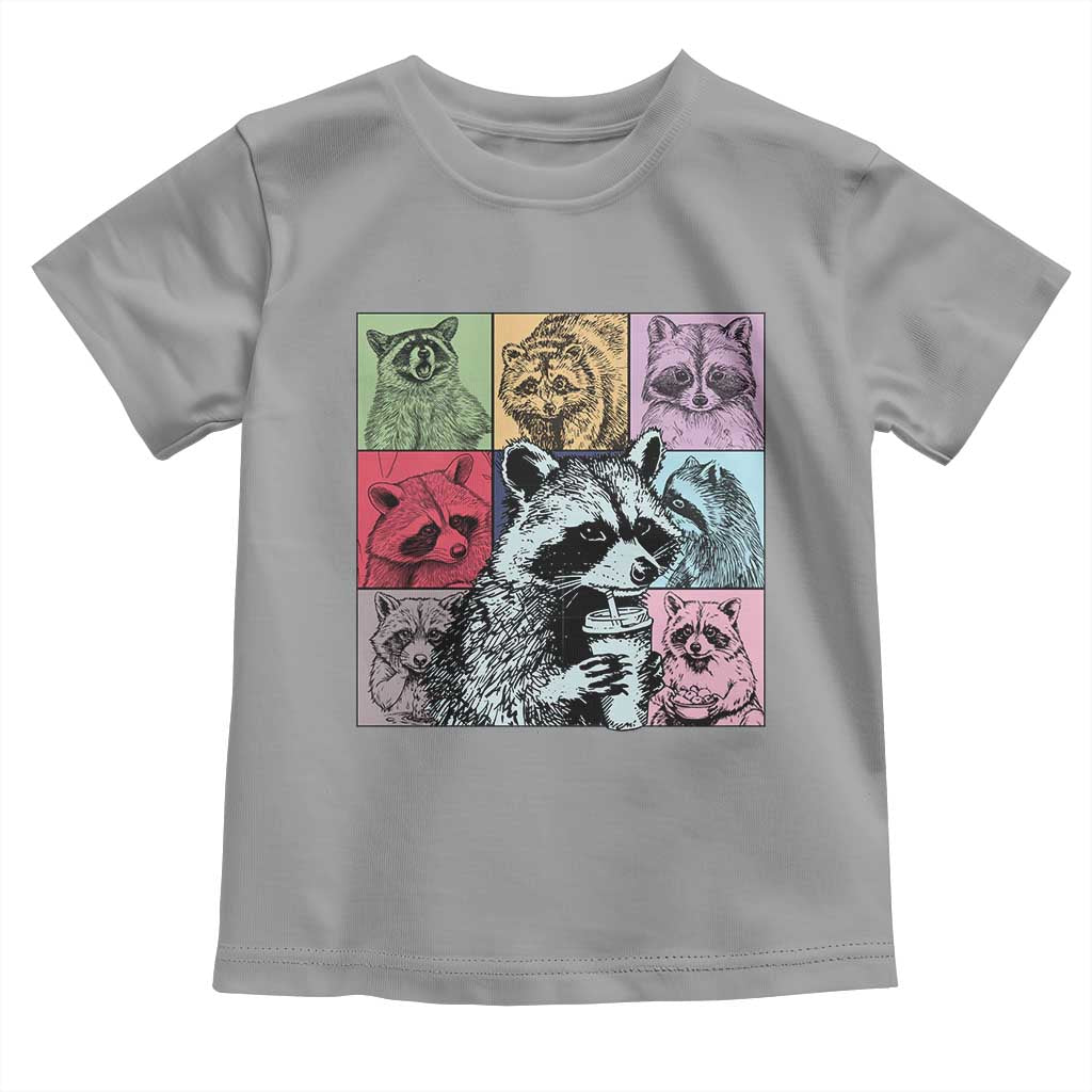 Raccoon Drinking Coffee Graphic Toddler T Shirt Funny Trash Panda Retro 90s Style TS02 Sport Gray Print Your Wear