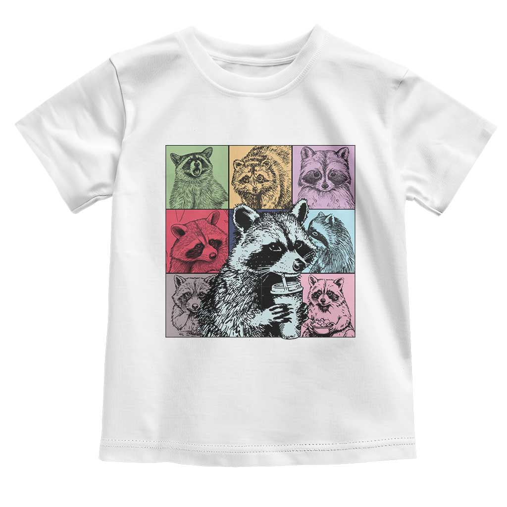 Raccoon Drinking Coffee Graphic Toddler T Shirt Funny Trash Panda Retro 90s Style TS02 White Print Your Wear