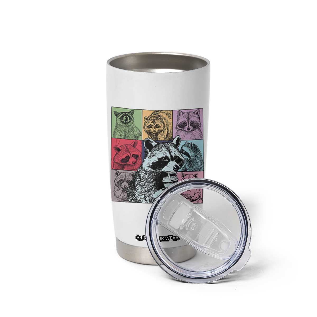 Raccoon Drinking Coffee Graphic Tumbler Cup Funny Trash Panda Retro 90s Style TS02 Print Your Wear