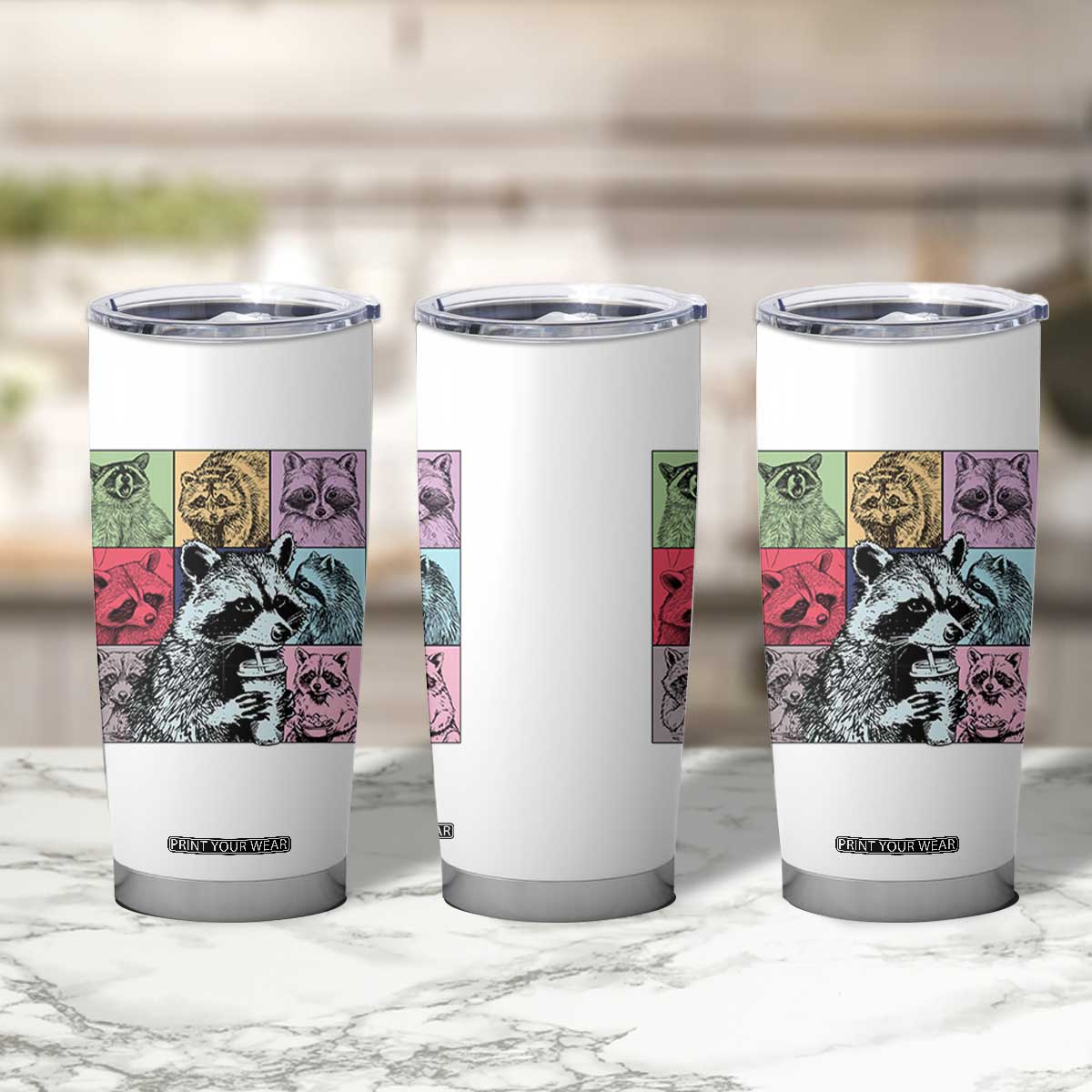 Raccoon Drinking Coffee Graphic Tumbler Cup Funny Trash Panda Retro 90s Style TS02 Print Your Wear