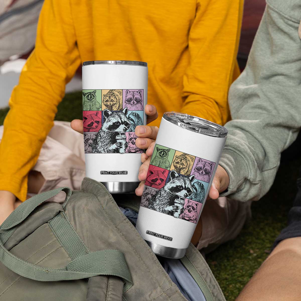 Raccoon Drinking Coffee Graphic Tumbler Cup Funny Trash Panda Retro 90s Style TS02 Print Your Wear
