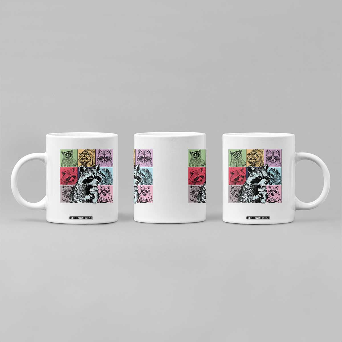 Raccoon Drinking Coffee Graphic Coffee Mug Funny Trash Panda Retro 90s Style TS02 Print Your Wear