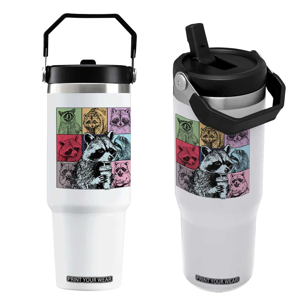 Raccoon Drinking Coffee Graphic Flip Straw Tumbler Funny Trash Panda Retro 90s Style TS02 One Size: 30 oz White Print Your Wear
