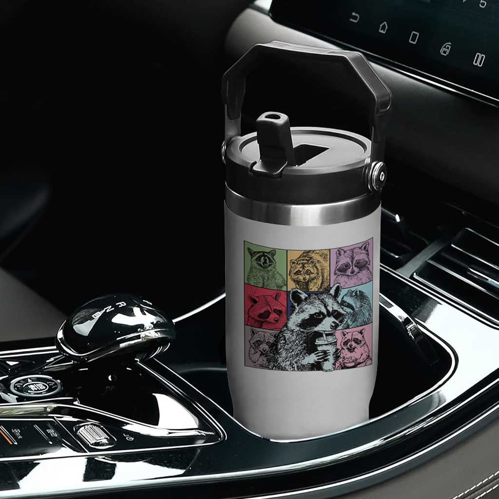 Raccoon Drinking Coffee Graphic Flip Straw Tumbler Funny Trash Panda Retro 90s Style TS02 Print Your Wear