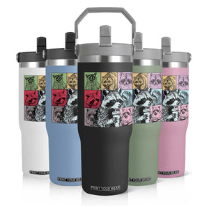 Raccoon Drinking Coffee Graphic Flip Straw Tumbler Funny Trash Panda Retro 90s Style TS02 Print Your Wear