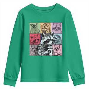Raccoon Drinking Coffee Graphic Youth Sweatshirt Funny Trash Panda Retro 90s Style TS02 Irish Green Print Your Wear