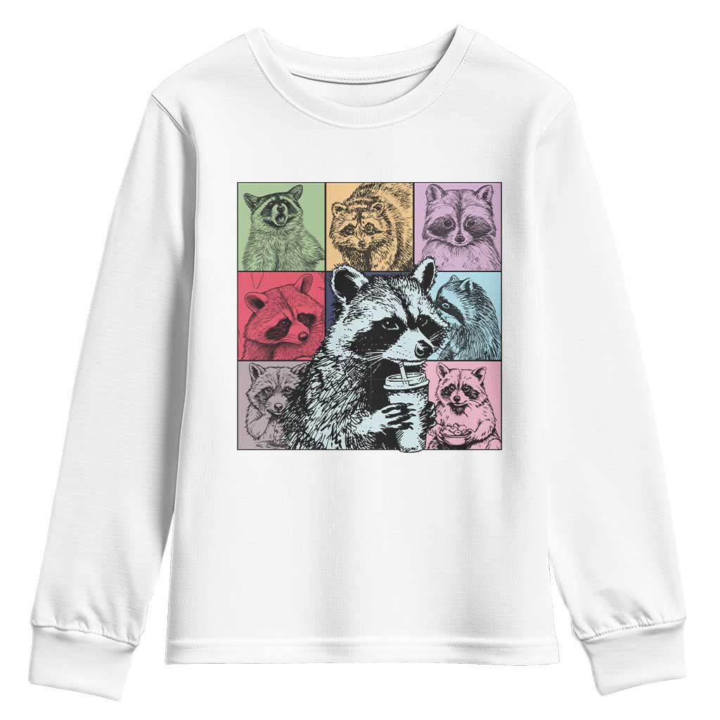 Raccoon Drinking Coffee Graphic Youth Sweatshirt Funny Trash Panda Retro 90s Style TS02 White Print Your Wear