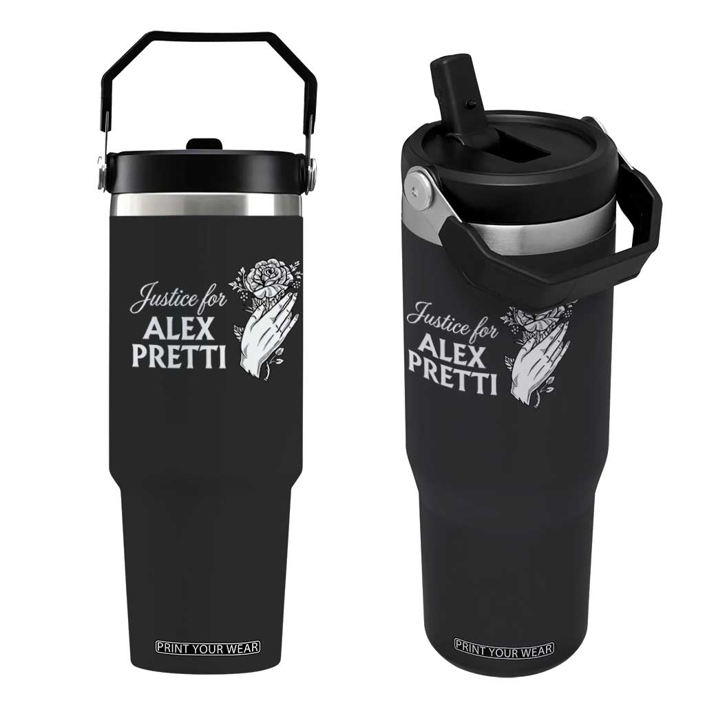 Justice for Alex Pretti Floral Memorial Flip Straw Tumbler Minneapolis Jan 24 2026 Tribute TS02 One Size: 30 oz Black Print Your Wear