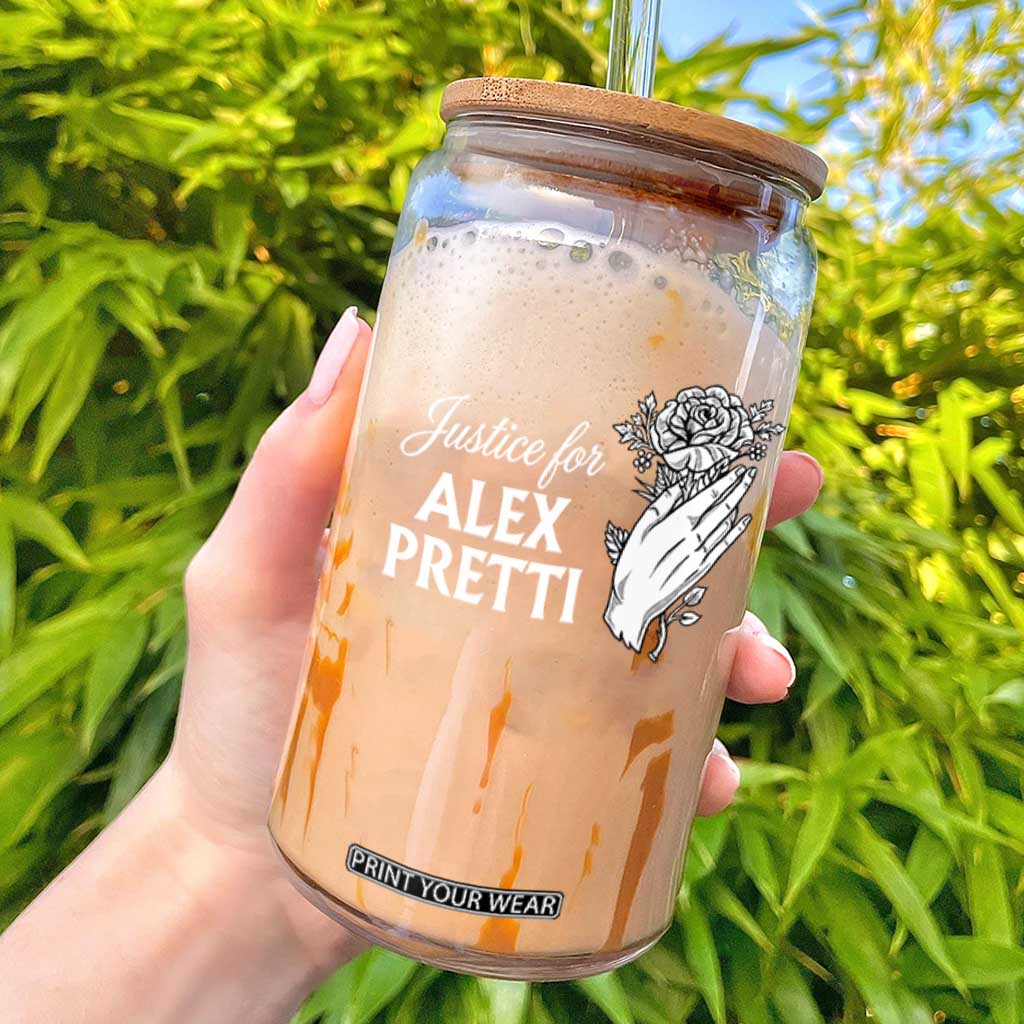 Justice for Alex Pretti Floral Memorial Glass Can Minneapolis Jan 24 2026 Tribute TS02 Black Print Your Wear
