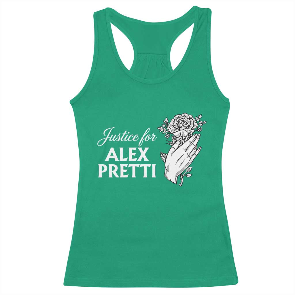 Justice for Alex Pretti Floral Memorial Racerback Tank Top Minneapolis Jan 24 2026 Tribute TS02 Irish Green Print Your Wear