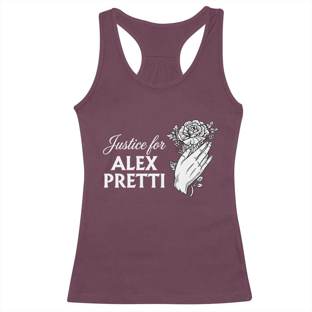 Justice for Alex Pretti Floral Memorial Racerback Tank Top Minneapolis Jan 24 2026 Tribute TS02 Maroon Print Your Wear
