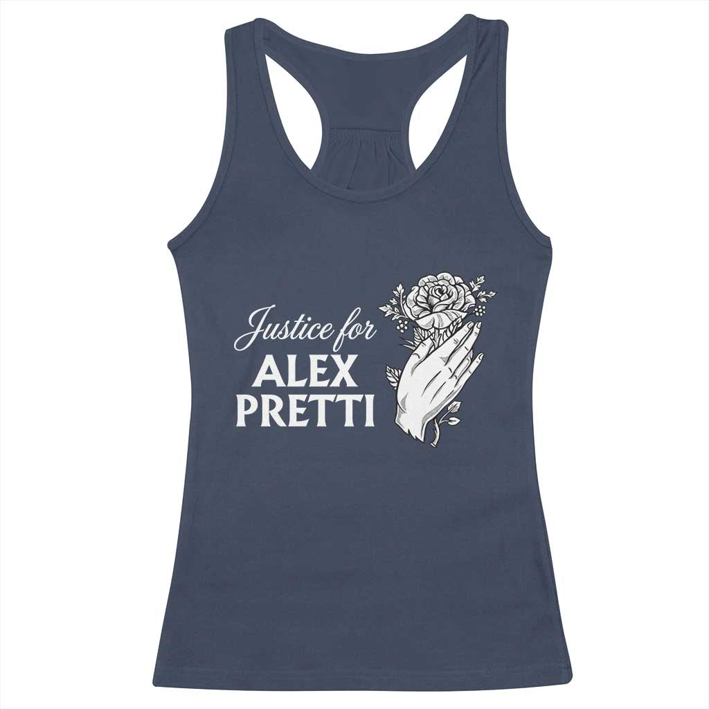 Justice for Alex Pretti Floral Memorial Racerback Tank Top Minneapolis Jan 24 2026 Tribute TS02 Navy Print Your Wear