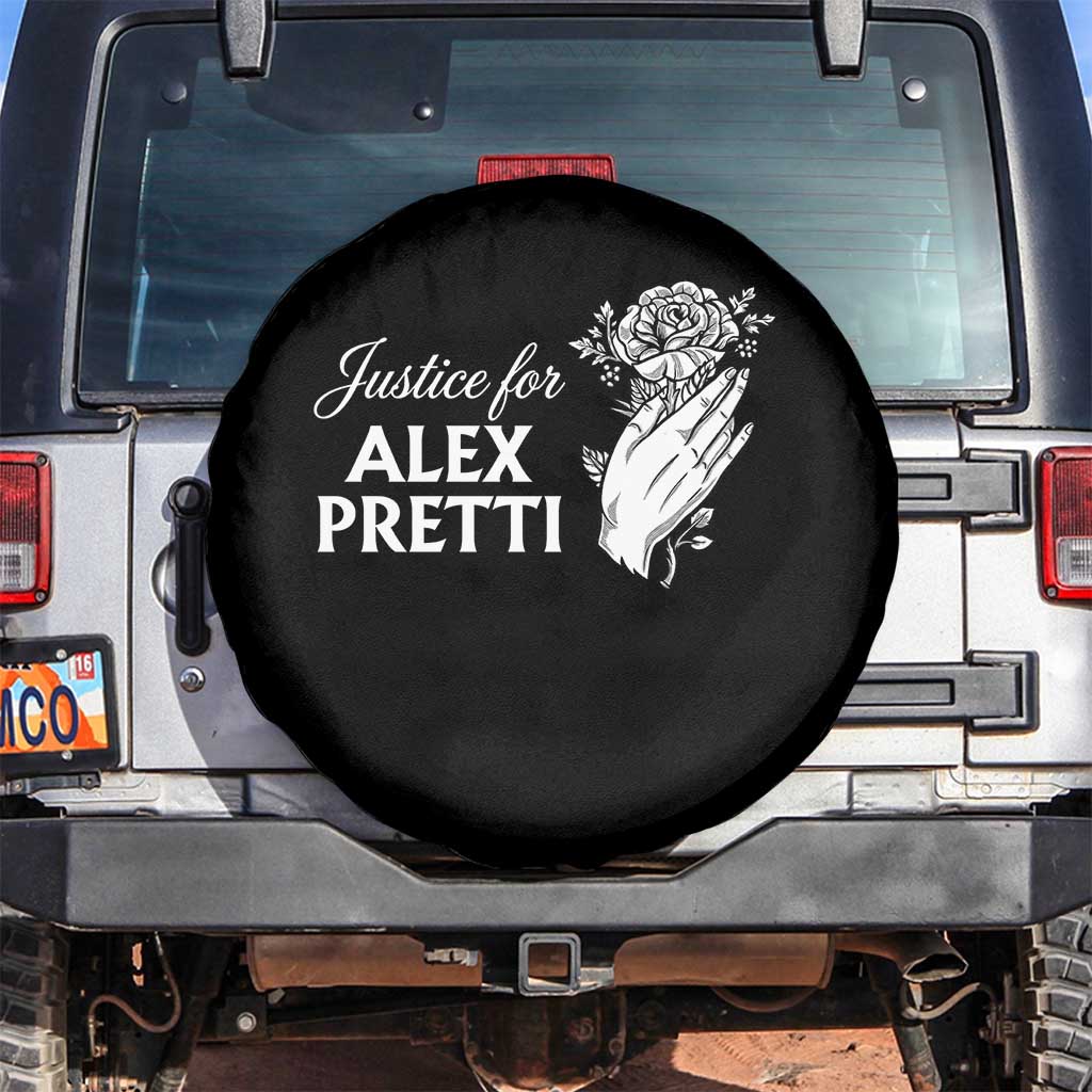 Justice for Alex Pretti Floral Memorial Spare Tire Cover Minneapolis Jan 24 2026 Tribute TS02 No hole Black Print Your Wear