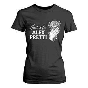 Justice for Alex Pretti Floral Memorial T Shirt For Women Minneapolis Jan 24 2026 Tribute TS02 Black Print Your Wear