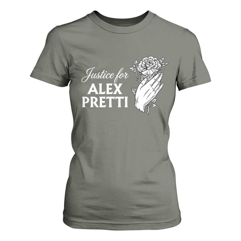 Justice for Alex Pretti Floral Memorial T Shirt For Women Minneapolis Jan 24 2026 Tribute TS02 Military Green Print Your Wear