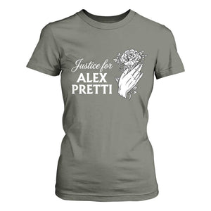 Justice for Alex Pretti Floral Memorial T Shirt For Women Minneapolis Jan 24 2026 Tribute TS02 Military Green Print Your Wear