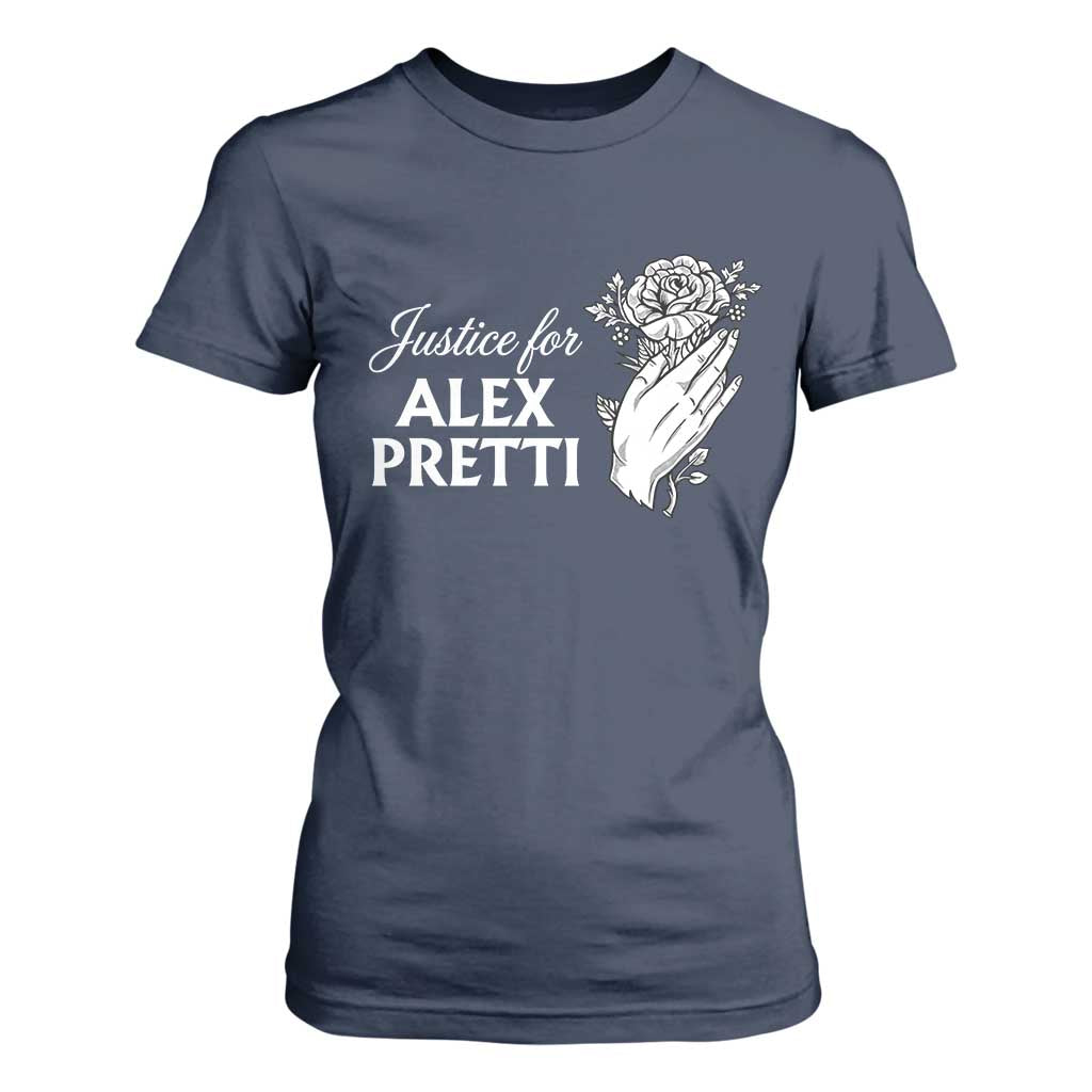 Justice for Alex Pretti Floral Memorial T Shirt For Women Minneapolis Jan 24 2026 Tribute TS02 Navy Print Your Wear