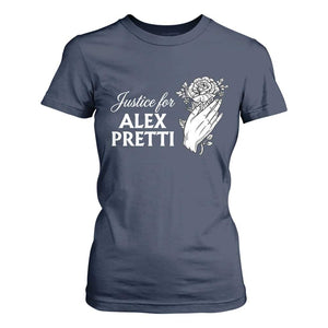 Justice for Alex Pretti Floral Memorial T Shirt For Women Minneapolis Jan 24 2026 Tribute TS02 Navy Print Your Wear