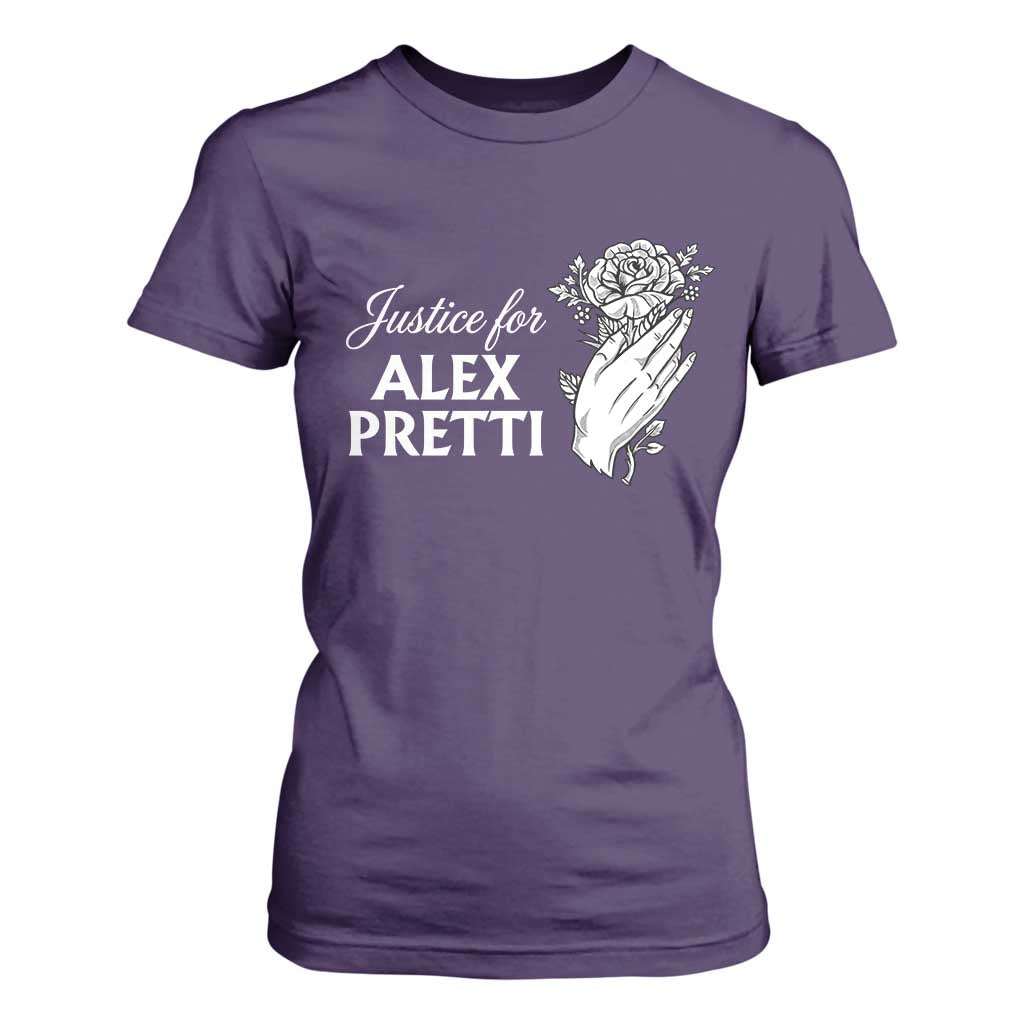 Justice for Alex Pretti Floral Memorial T Shirt For Women Minneapolis Jan 24 2026 Tribute TS02 Purple Print Your Wear