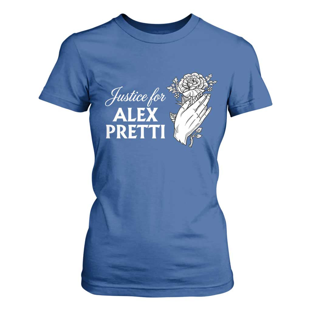Justice for Alex Pretti Floral Memorial T Shirt For Women Minneapolis Jan 24 2026 Tribute TS02 Royal Blue Print Your Wear