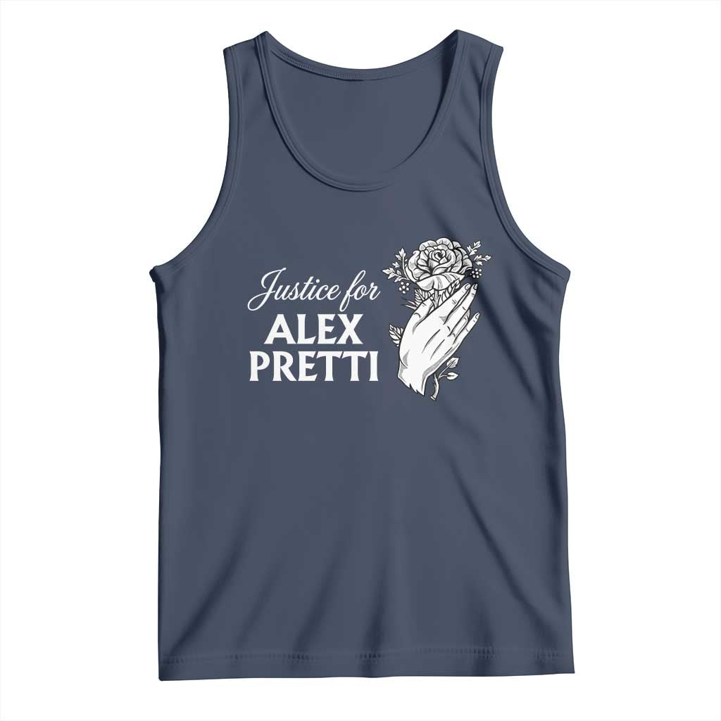 Justice for Alex Pretti Floral Memorial Tank Top Minneapolis Jan 24 2026 Tribute TS02 Navy Print Your Wear