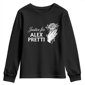 Justice for Alex Pretti Floral Memorial Youth Sweatshirt Minneapolis Jan 24 2026 Tribute TS02 Black Print Your Wear