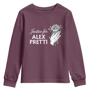 Justice for Alex Pretti Floral Memorial Youth Sweatshirt Minneapolis Jan 24 2026 Tribute TS02 Maroon Print Your Wear