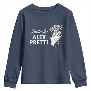 Justice for Alex Pretti Floral Memorial Youth Sweatshirt Minneapolis Jan 24 2026 Tribute TS02 Navy Print Your Wear