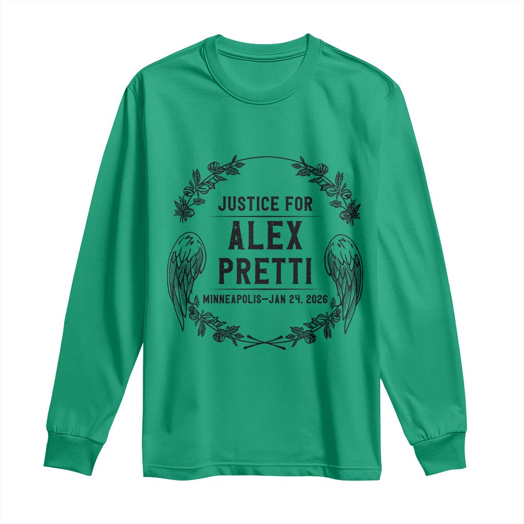 Justice for Alex Pretti Long Sleeve Shirt Minneapolis January 24 2026 Tribute Memorial Wreath TS02 Irish Green Print Your Wear