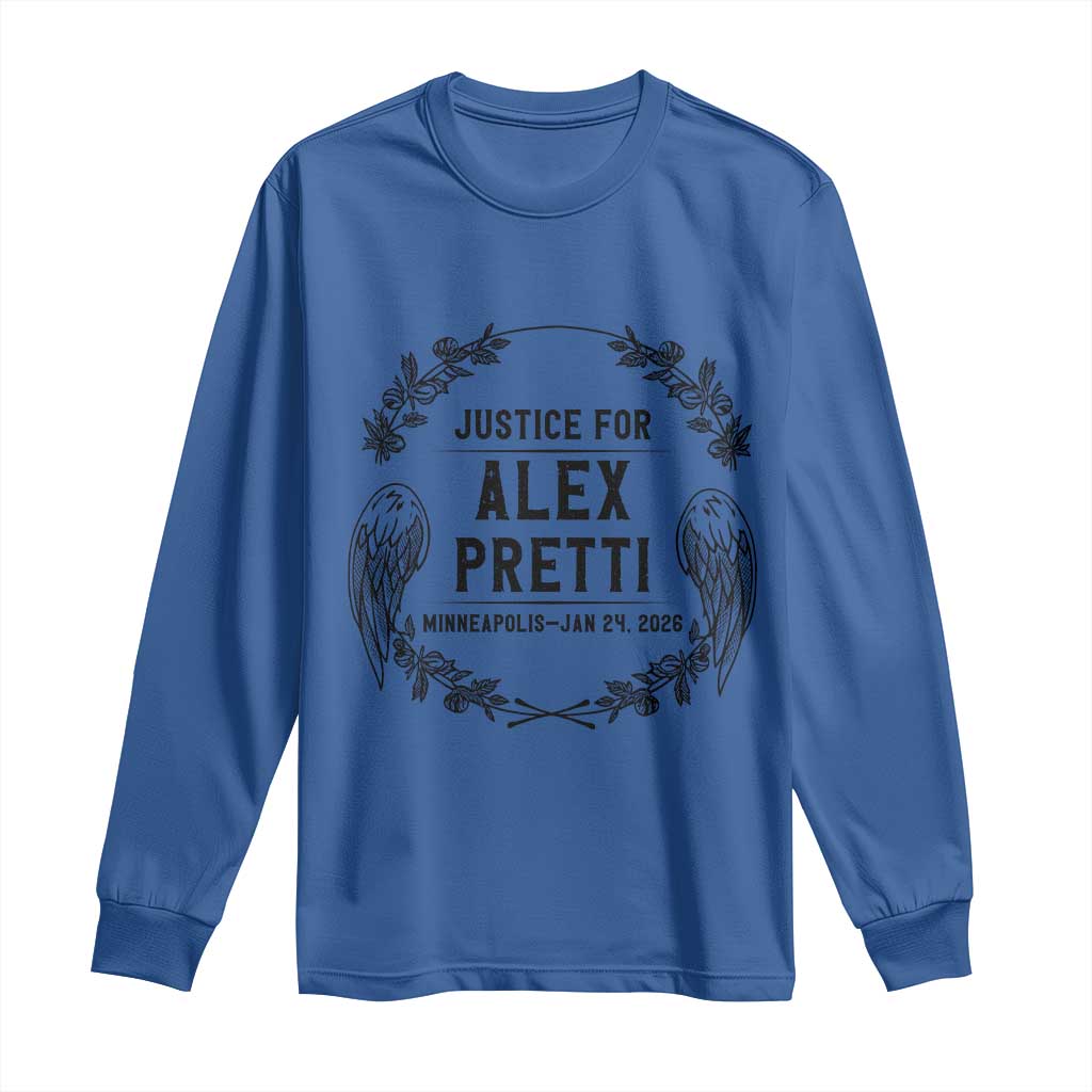Justice for Alex Pretti Long Sleeve Shirt Minneapolis January 24 2026 Tribute Memorial Wreath TS02 Royal Blue Print Your Wear